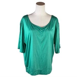 Jayli Green Rayon Open Back Boho Blouse M Slit Sleeves Festival Top Nepal